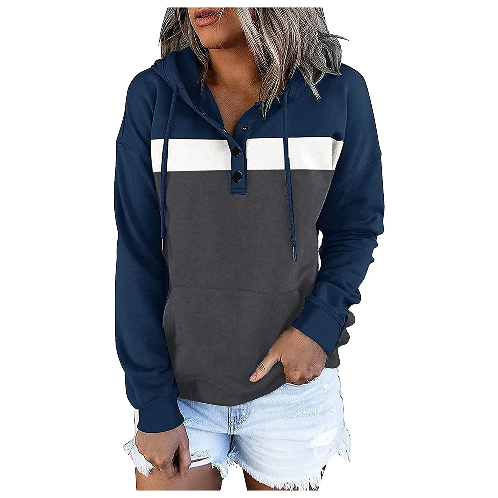 

Harajuku Oversized Hoodie Women Pullover Drawstring Hoodies Tops Button Down Long Sleeve Sweatshirts With Pocket Худи Оверсайз