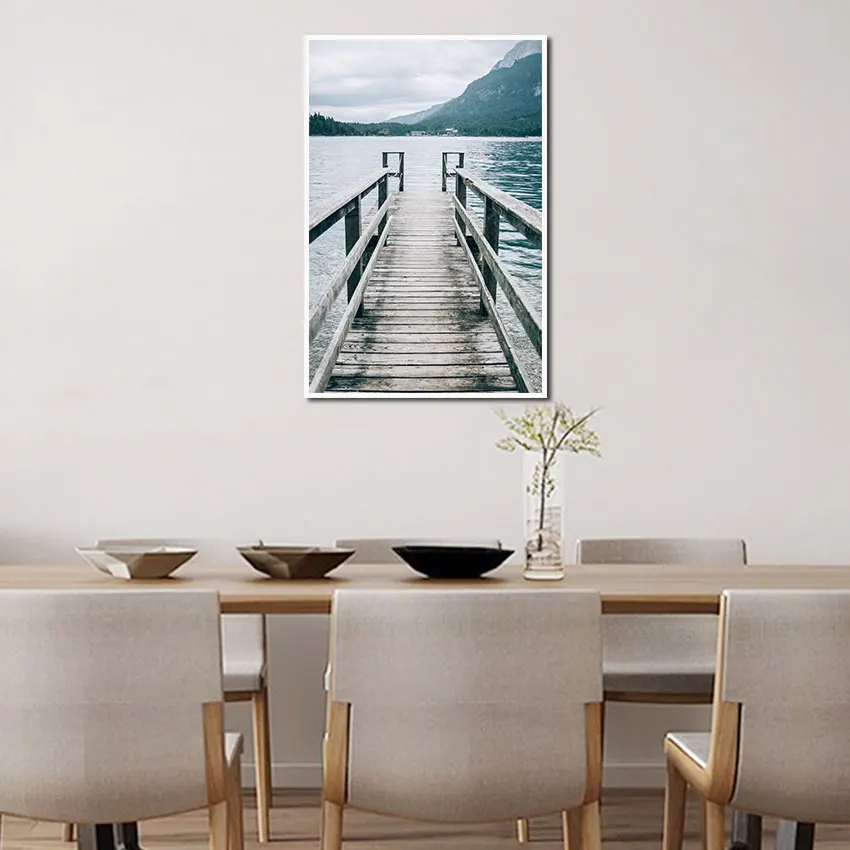 Настенные картины на холсте с изображением деревянных мостов озер гор деревьев