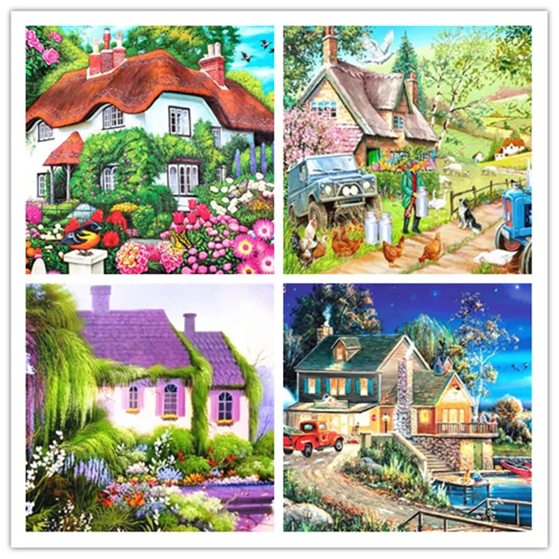 DIY Алмазная вышивка сад пейзаж полный БУРЕНИЕ картина дом Пейзаж Вышивка крестом