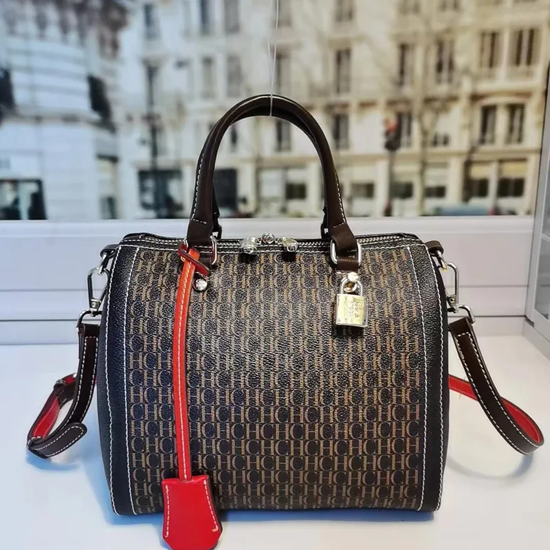 

Женская дорожная сумка-Бостон из коровьей кожи, вместительная сумка с верхней ручкой и принтом букв CH, сумка через плечо Gg Cc, 100%