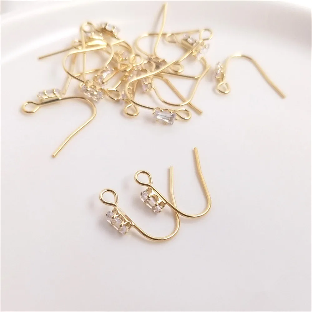 

14K Gold Plated Inlaid zircon color earhook DIY handmade earring hook accessories