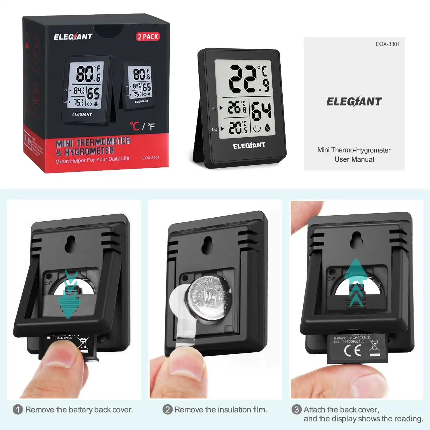 2 шт. ELEGIANT EOX-3301 Megnet Цифровая метеостанция крытый гигрометр термометр Влажность