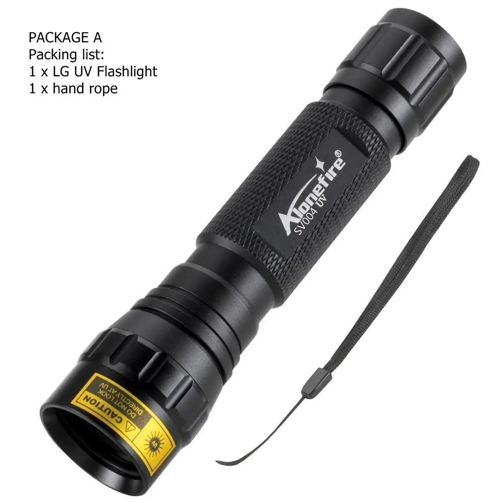 PACKAGE A AloneFire SV004 LG ультрафиолетовый светильник 5 Вт высокой мощности 365nm/395nm УФ-вспышка светильник УФ-черный светильник детектор пятен мочи для домашних животных скорпион - Испускаемый цвет: PACKAGE A