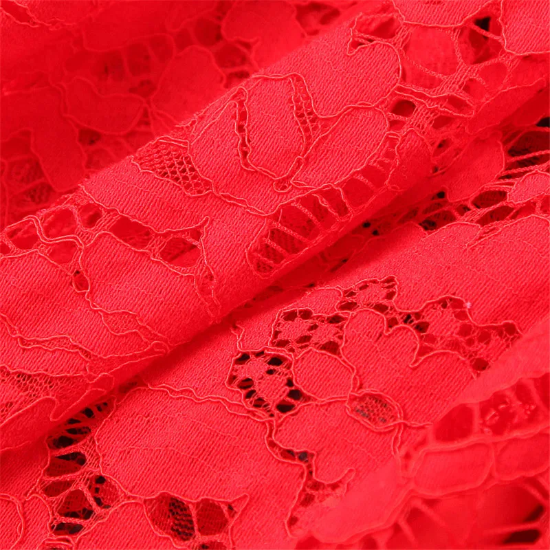 

Elegant Lady 2020 Spring Dress Women Fashion Vestidos Designers Wrist Sleeves Solid Lace Patchwork Midi Aline Party Dress Red