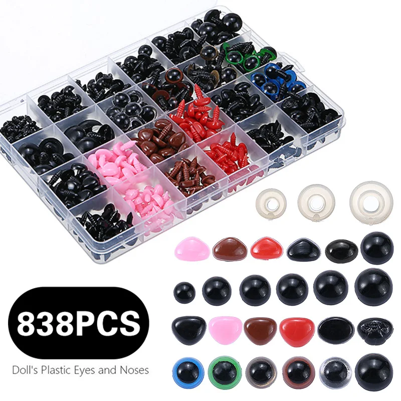 

838pcs/box Plastic Crafts Safety Eyes Noses for Teddy Bear Doll Eyes Soft Toy Snap Nose Puppet Doll Buttons DIY Accessories