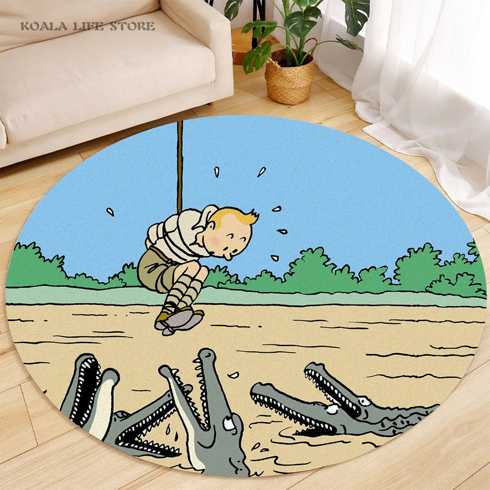 

Newest Round Pattern The Adventure Of TinTin Coral Velvet Carpet Sofa Memory Foam For Living Room Children Climbing Yoga Mats