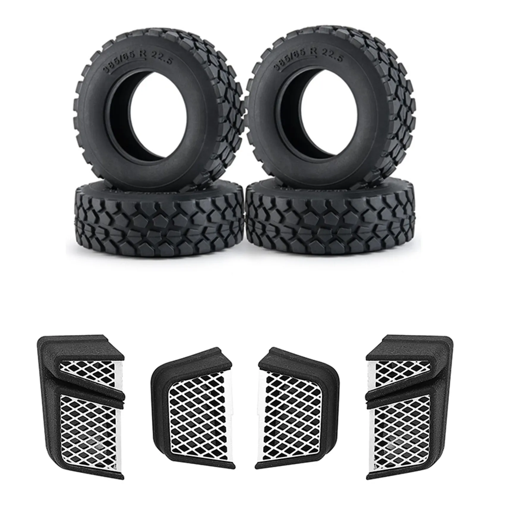 

4X Rubber All-Terrain Tyres 30Mm For 1/14 Tamiya & 1Set For MN86S MN86 Wheel Eyebrow Side Exhaust Ventilation Grille Kit