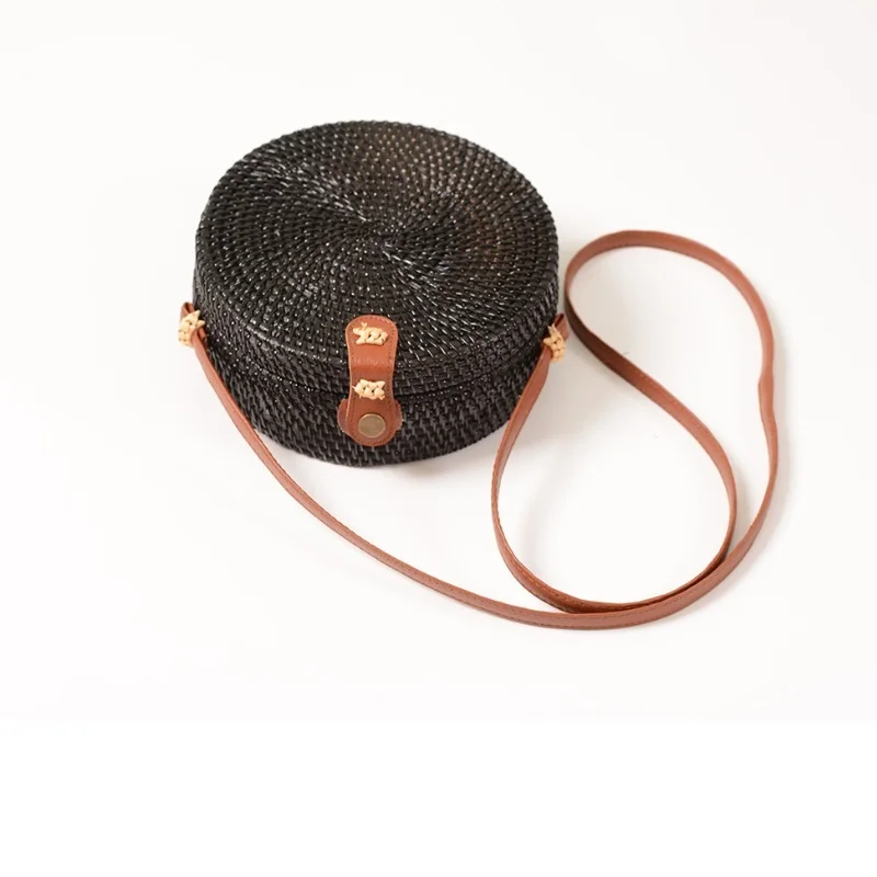 Black 20x8cm Caker летняя Плетеная соломенная сумка из ротанга коричневая черная белая богемная пляжная сумка ручной работы круглая сумка-мессенджер бабочки сумки с изображением звезды - Цвет: Black 20x8cm