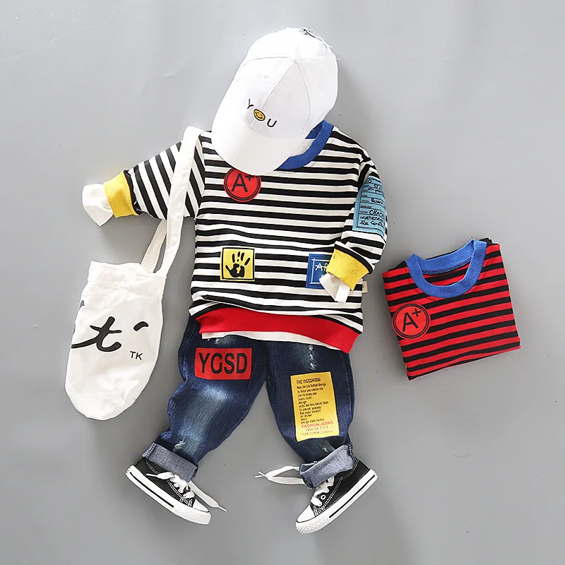 Весенние комплекты одежды для маленьких мальчиков и девочек одежда в полоску