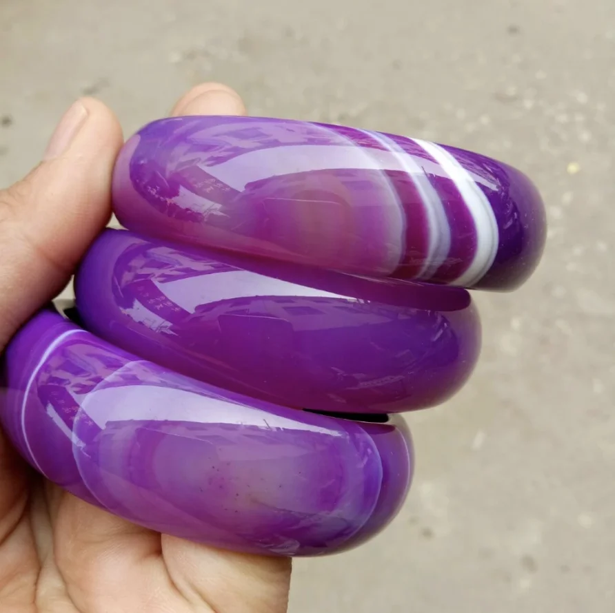 

100% Jade Bracelet wide cuff NATURE BEAUTIFUL purple charm sweet agate bangle bracelet luck 56-64MM
