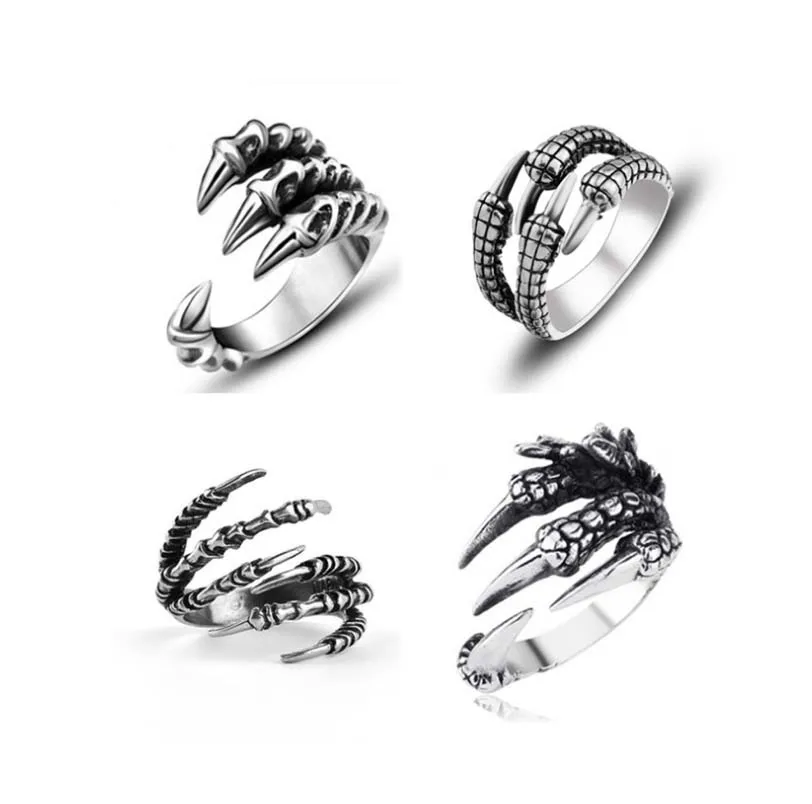 Dragon Claw Ring for Men Vintage Gothic Punk Rock Emo Goth Hippie Eagle Dragon Claw Open Ring Set Pack Teen Eboy Jewelry Gift