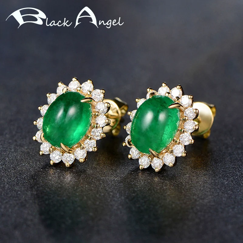 

BLACK ANGEL Vintage Green Chalcedony Emerald Gemstone Zircon Stud Earrings For Women Fashion Jewelry Wholesale Christmas Gift