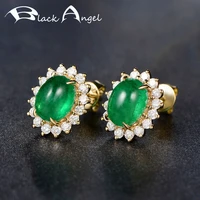 black angel vintage green chalcedony emerald gemstone zircon stud earrings for women fashion jewelry wholesale christmas gift