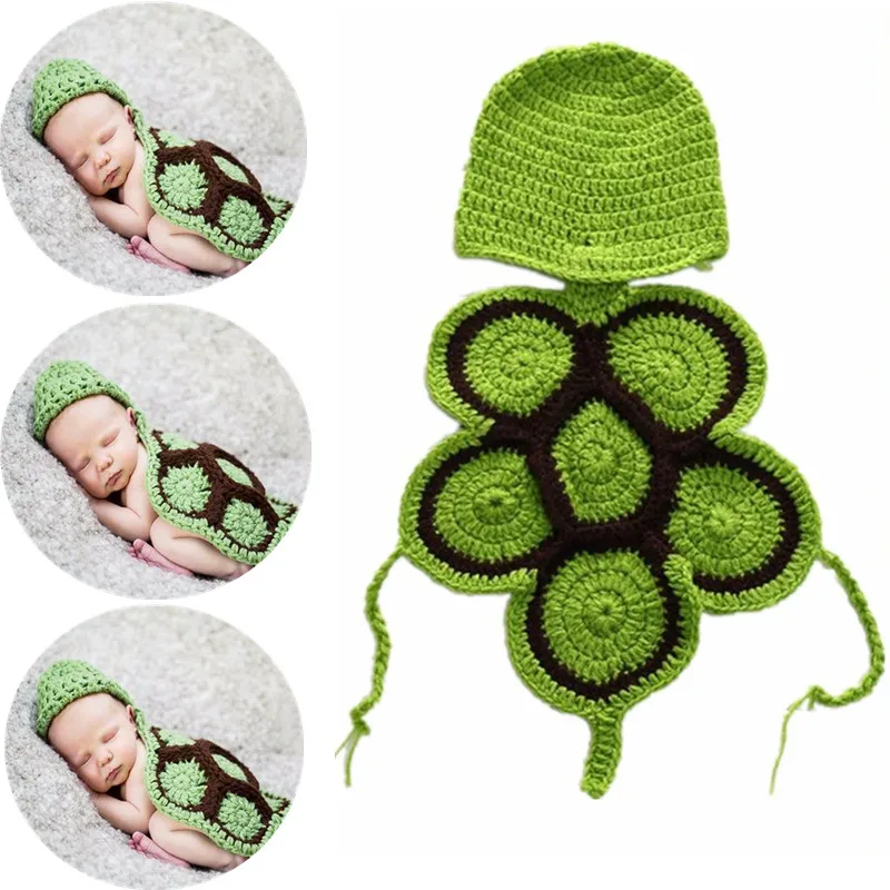 

1pc Baby Photo Costume Infant Crochet Knit Green Tortoise Photography Props Accessories