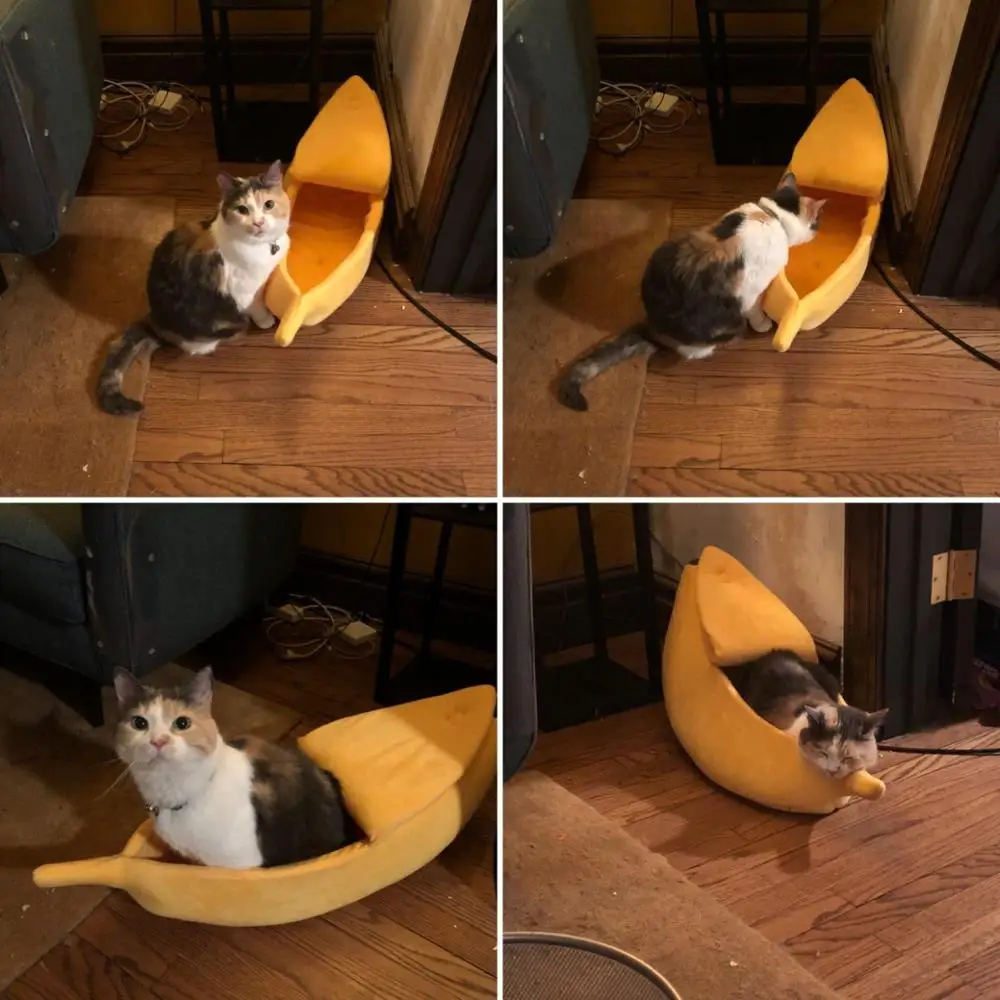 Дышащая кровать для кошек и бананов пушистый теплый домик домашних животных
