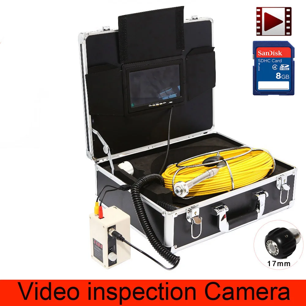 7inch 17mm Handheld Industrial Pipe Sewer Inspection Video Camera IP68 Waterproof CCD600 TVL Camera with 9pcs LED