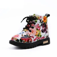 spring autumn girls floral boots pu leather waterproof kid baby boots shoes fashion flower zip rome little girl martin boots