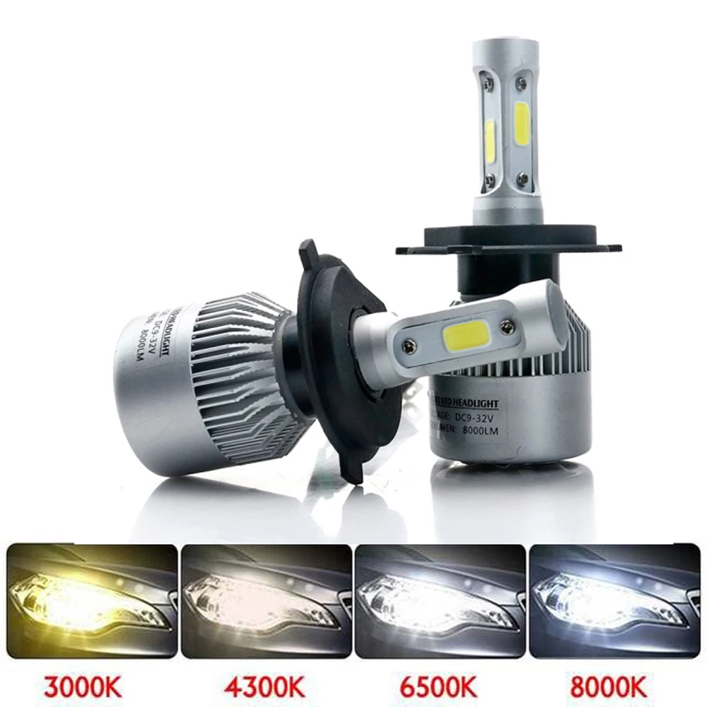 

2PCs S2 H7 H4 LED Bulb Car Headlight H11 H1 H13 H3 H27 9005/HB3 9006/HB4 9007 Hi-Lo Beam 72W 8000LM Auto Headlamp LEDs