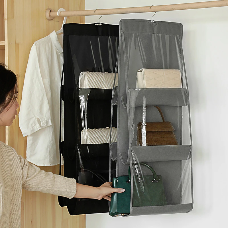 

Storage Bag Tote Rack Bag Clear Hanging Household Mounted Purse Handbag Organizer Storage Holder Wardrobe Closets