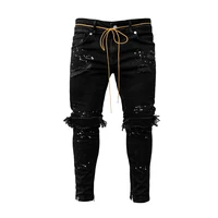 new skinny jeans men streetwear destroyed ripped jeans homme hip hop broken modis male pencil biker embroidery patch pants