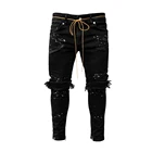Джинсы скинни мужские рваные, уличная одежда, рваные джинсы, мужские брюки-карандаш в стиле хип-хоп, байкерские штаны с вышивкой