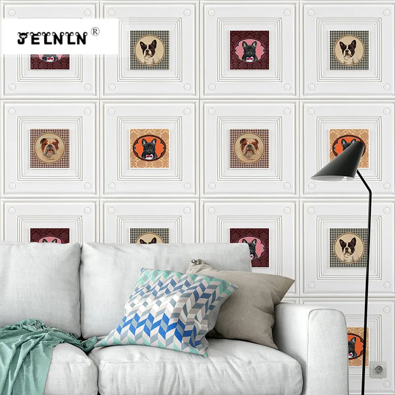

Retro cats and dogs 3d wall stickers living room background self-adhesive wallpaper cartoon children's room pet wall stickers