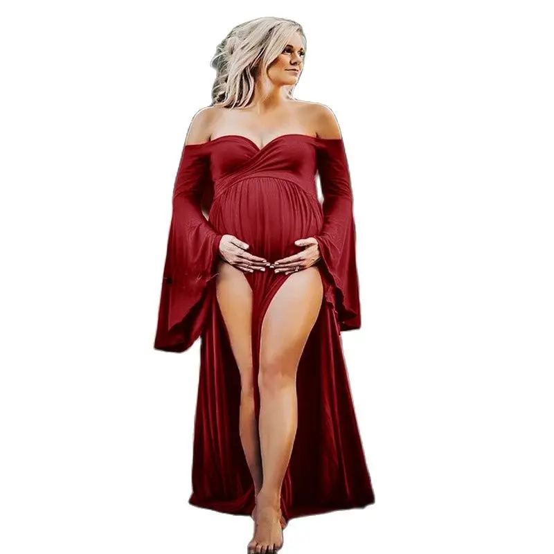 

Maternity Sexy Photography Gown Maxi Shoot Dresses Off Shoulderless Trailing Pregnancy Dress Pregnant Women Photo Prop Clothing
