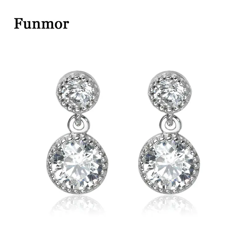 Funmor сверкающие маленькие циркониевые серьги для ушей 925 пробы серебряные женщин
