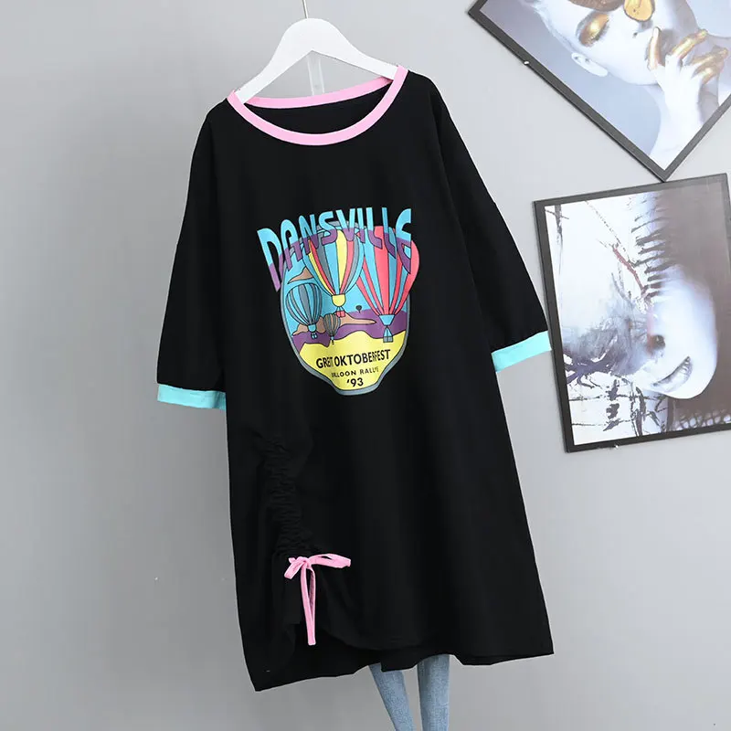 

2021 Korean Loose Oversize Slim Short Sleeved T-shirt Women Summer Ins Bf Lazy Style Simple Casual T-shirt Dress Free Shipping