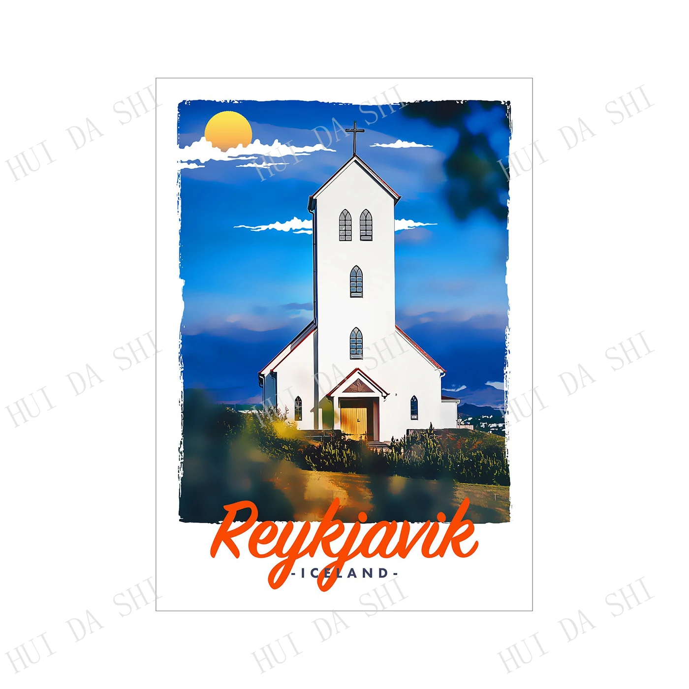 Retro Vintage Style Travel Poster or Canvas Picture - Iceland Reykjavik | Painting &amp Calligraphy