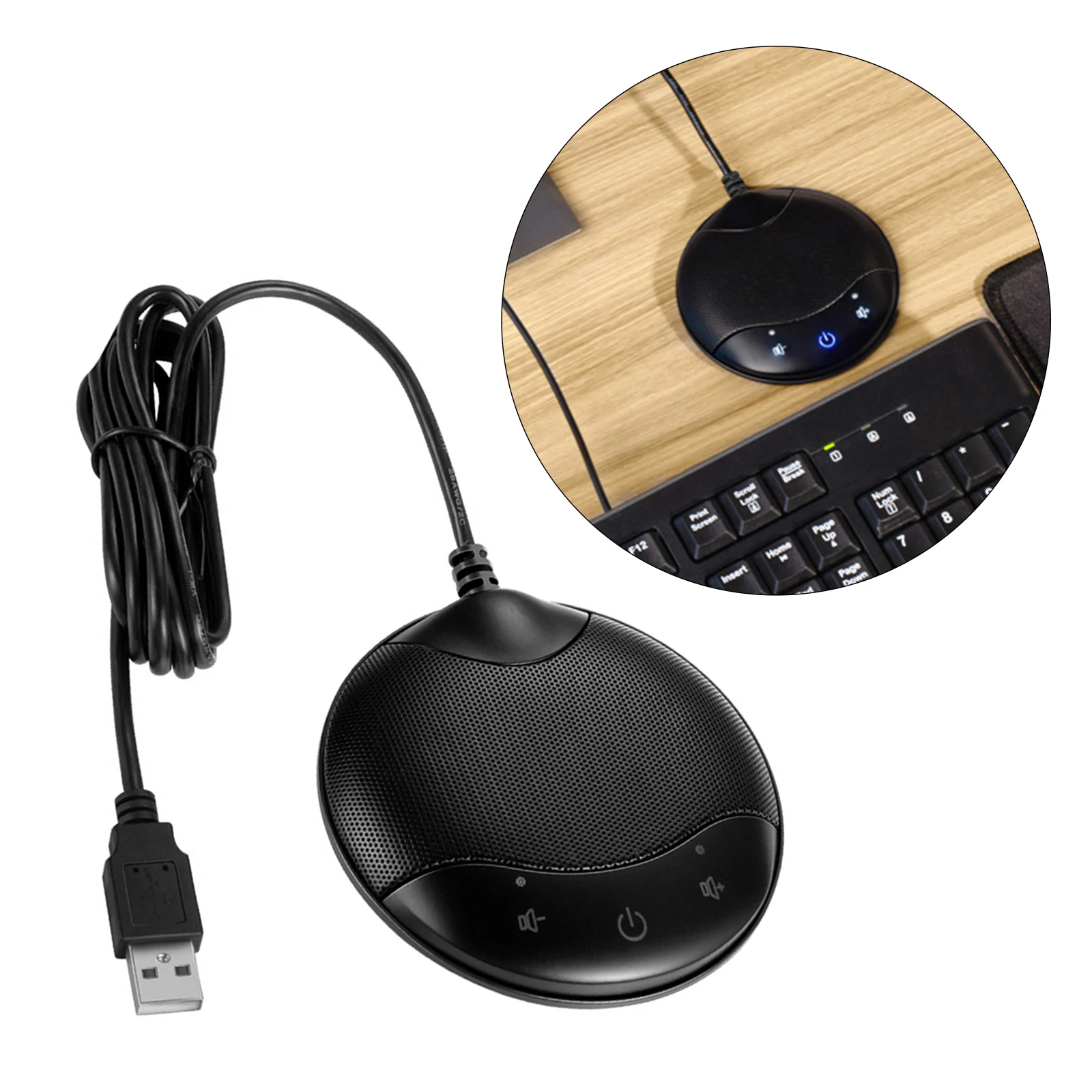

USB Conference Microphone 360° Pickup Computer Mic for Online Meeting Class Video Conference For Desk Portable Black
