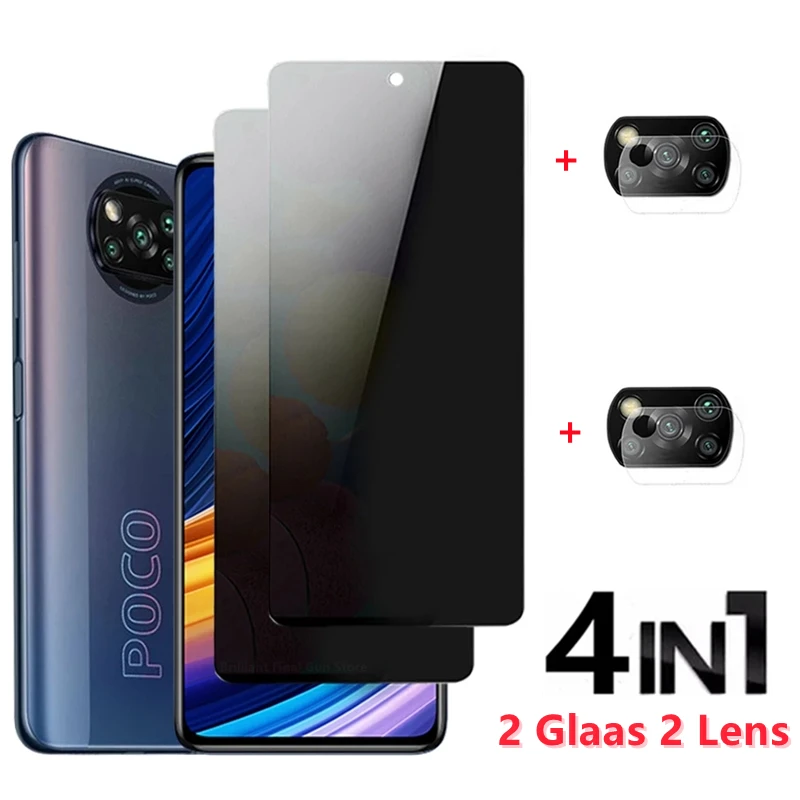 

4-in-1 Privacy Screen Protectors for Xiaomi Poco X3 Pro M3 M4 F3 Anti-spy Glass for Redmi Note 10 9 Pro 10S 9T 9S 8T Camera Film