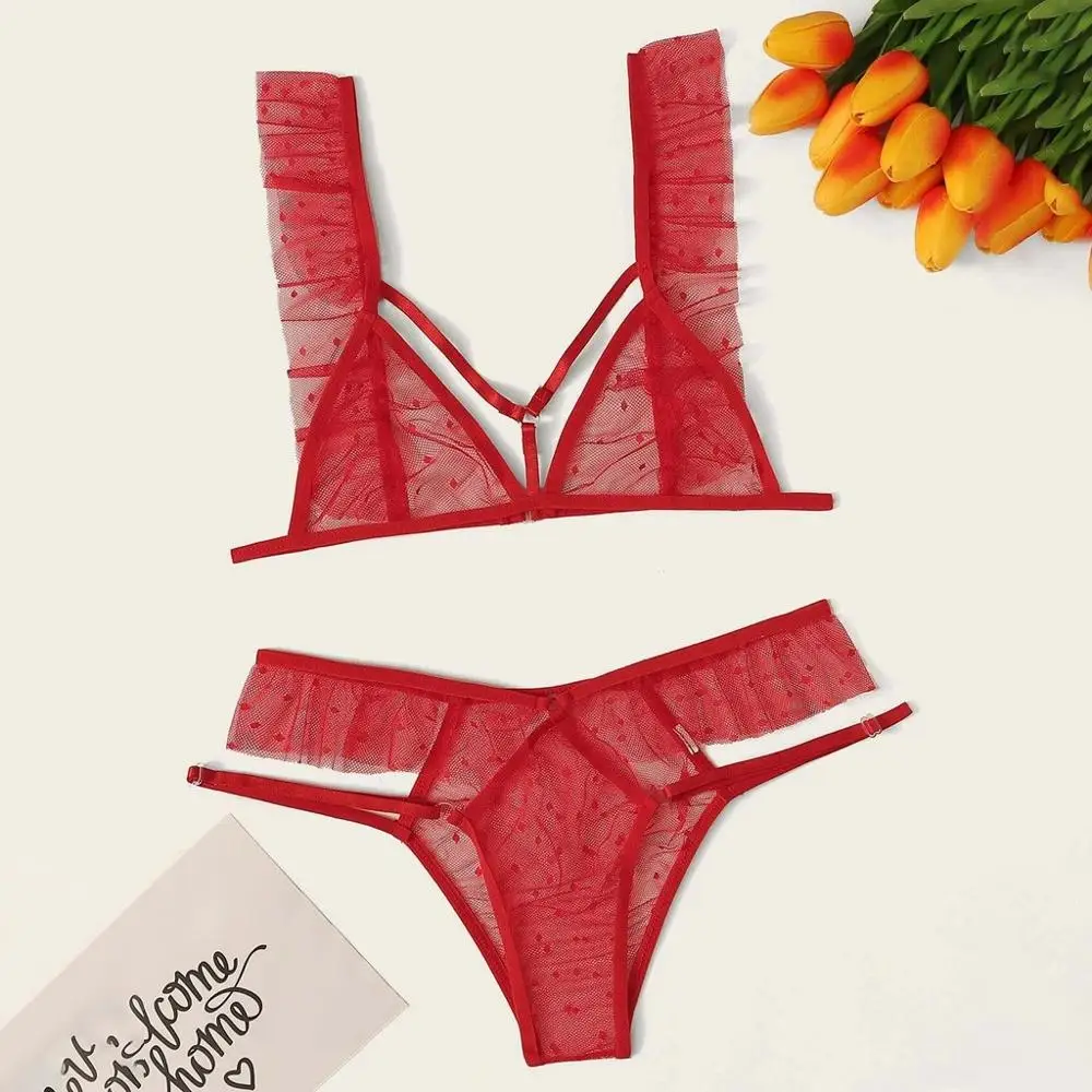Женское кружевное нижнее белье большие размеры бюстгальтер + стринги комплект