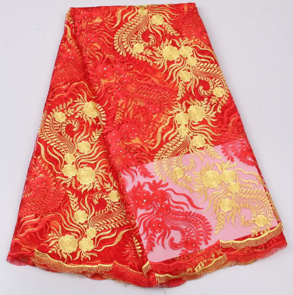 

Best Quality Gold Latest 2021 French Tulle Lace With Stones Embroidery Polyester Materials Guipure Cord Net Lace For Nigerian