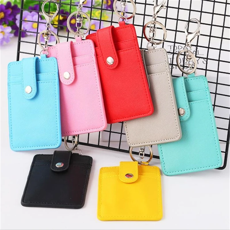 

PU Leather Badge Holder Office Key Ring ID Card Holders Mini Wallet 3-Slot Credit Card Bus Card Badge Bag Travel Accessories