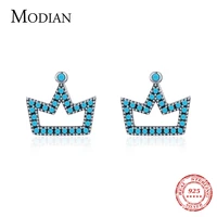 modian vintage charm turquoise ear studs 100 925 sterling silver crown simple stud earrings for women wedding jewelry brincos
