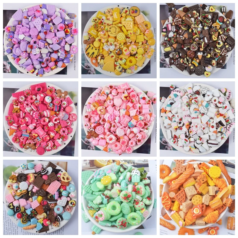 Милый пищевой набор кабошон из смолы с плоской задней стороной украшения для