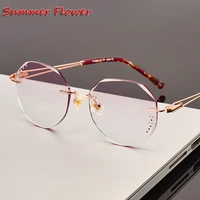 titanium fashion female eye glasses gray red lens diamond trimmed rimless spectacle frames women sunglasses tint lenses