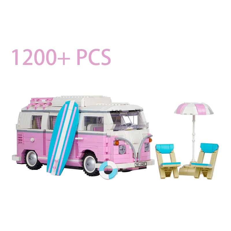 

Pink Camping Car Camping Scene 1200PCS+ DIY Decoration Building Blocks Educational Children's Toy Gift