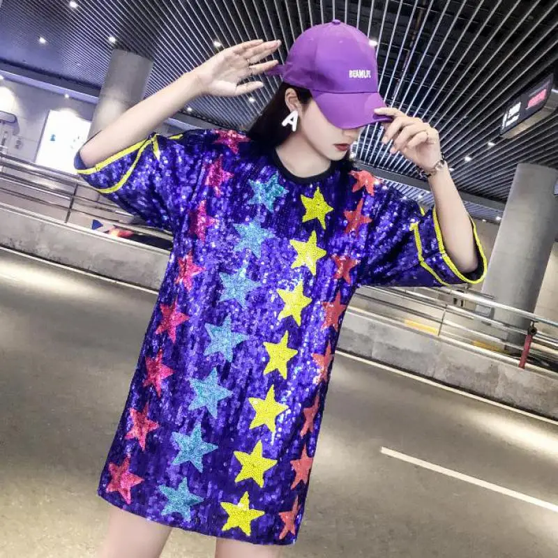 Повседневные Прямые геометрические короткие расшитые блестками модные