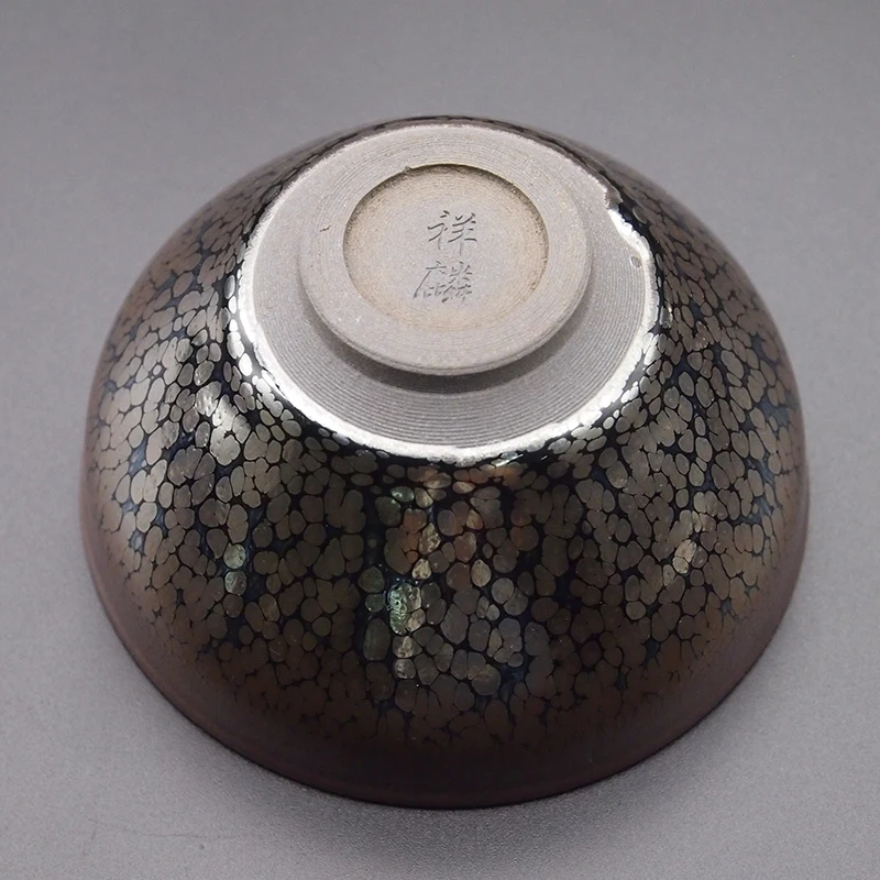 Чашка 110 мл серебристая керамическая чашка с узором в виде пятен масла чайная Temmoku