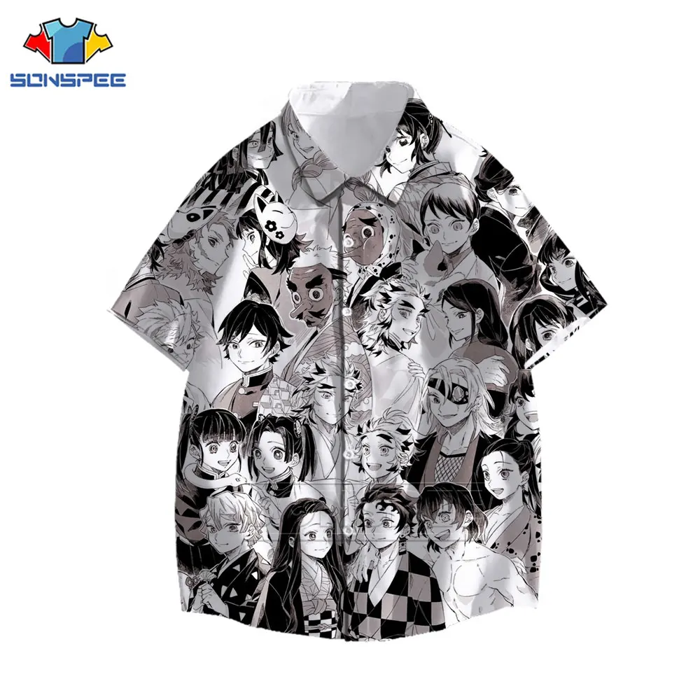 Hot Anime Demon Slayer Shirt 3D Print Funny Agatsuma Zenitsu Kamado Nezuko Shirts Summer Casual Men Hawaiian Shirts Blouse