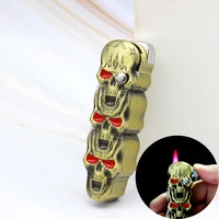 unusual creative skull shaped natural gas lighter with knife multi function windproof cigarette lightersmoking gift for men