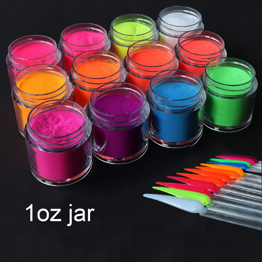 

12 colors Neon Color Acrylic Powders 30Ml 1 OZ 12 Neon Colors Fluororescent Acrylic Powder Nail Extension Design Powder 30g