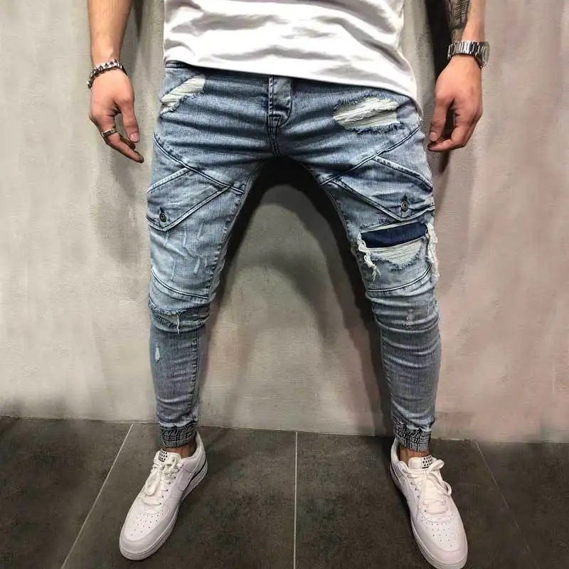 2019 обтягивающие джинсы для мужчин Уличная одежда рваные Homme хип-хоп мужские