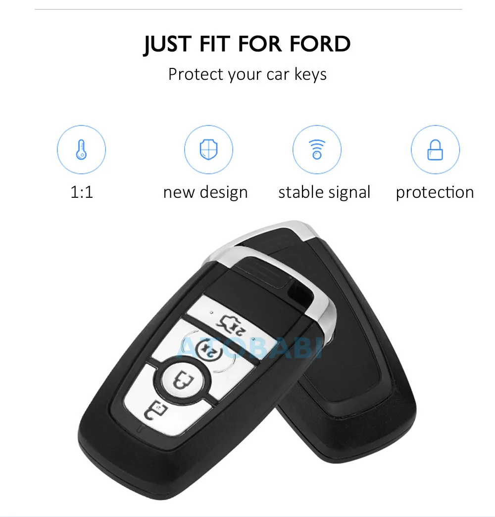 Aluminum Alloy Car Key Case For Ford Mendeo Fusion Edge Expedition F-150 F-250 F-350 Smart Keyless Remote Fob Cover Keychain Bag