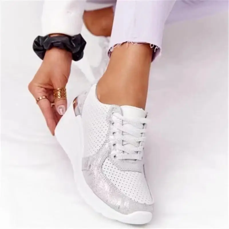 

Women Sneakers Height Increasing Breathable Thick Bottom Casual Shoes Wedge Shoe Plus Flats Lace Up 2021 Summer New