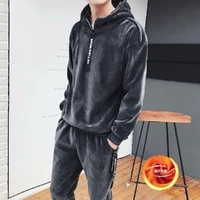 mens sets autumn 2021 korean fashion double sided fleece hooded mens sweater thickened sports two piece track suit hot sale
