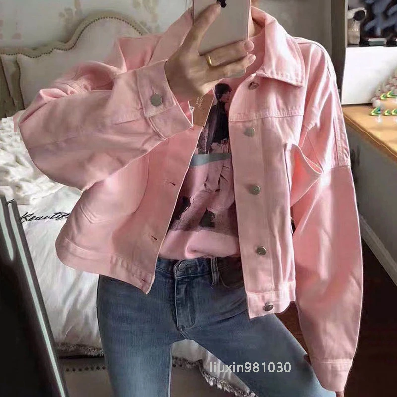 Куртка джинсовая женская с отложным воротником фиолетовая розовая |