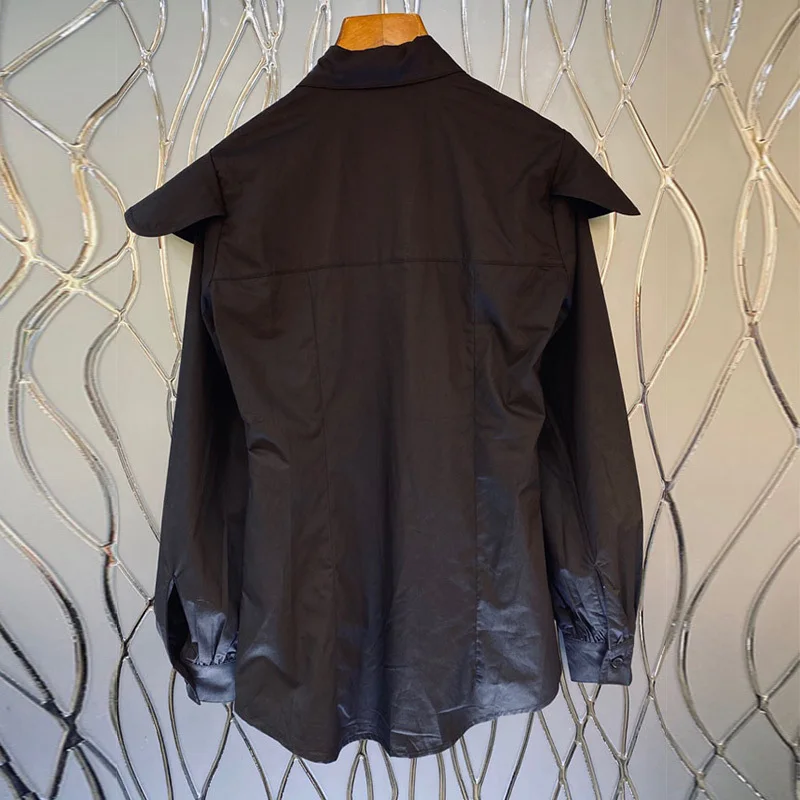 

TWOTWINSTYLE Temperament Patchwork black Shirt For Women Lapel Long Sleeve Minimalist Blouse Female Fashion New Clothing 2021